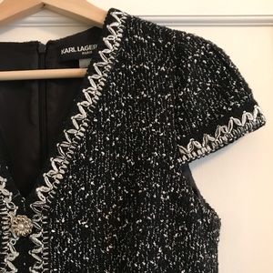 Karl Lagerfeld V-Neck Tweed Black Dress